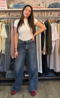 Jeans palazzo con bustino rovesciato