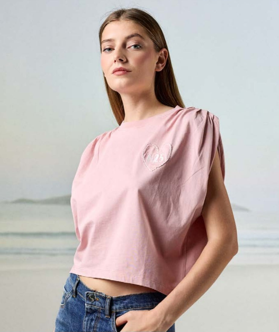 T shirt maniche arricciate